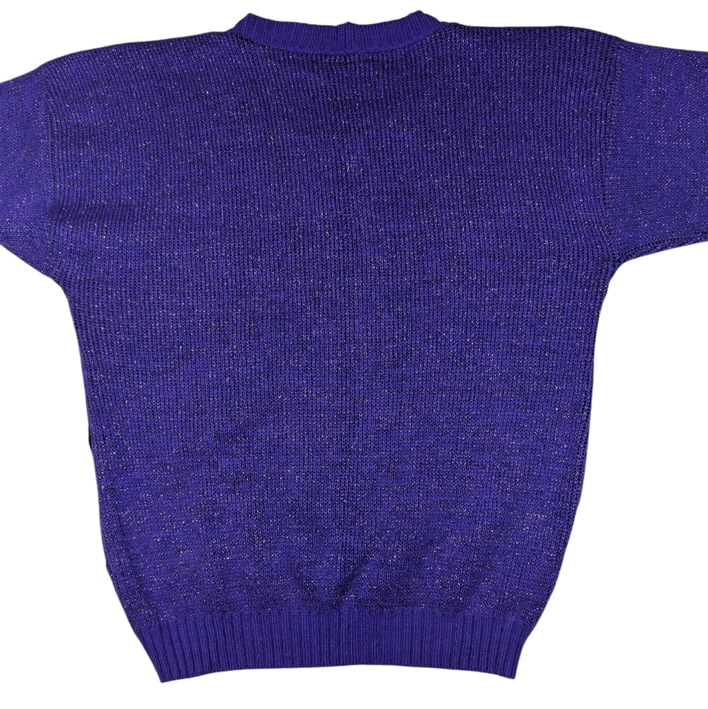Vintage purple/metallic sweater W black geometric. Centennial Knits Ltd. Lg - Picture 13 of 14